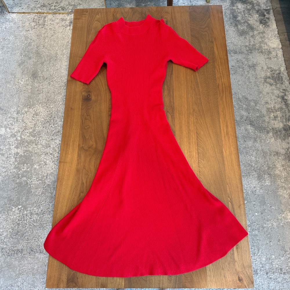 H&M Women's Red Ribbed Midi Sweater Dress Size S - Picture 2 of 6